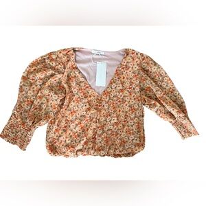 Lush Floral Blouse in Orange and Cream